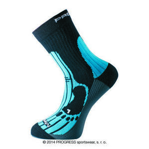 PROGRESS MERINO turistické ponožky 6-8 černá/modrá/šedá, Černá / modrá