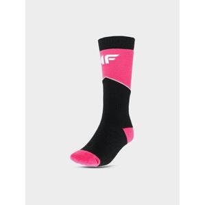 4F Dětské lyžařské ponožky hot pink neon 32-35