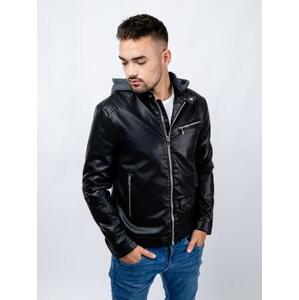 Glano Pánská koženková bunda s kapucí - černá Velikost: M