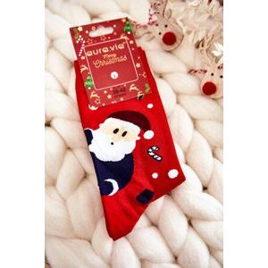 Kesi Pánské vánoční bavlněné ponožky s Santa Clausem a soby červene 39-42, Červená