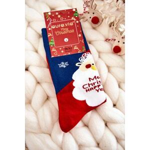 Kesi Pánské vánoční bavlněné ponožky se Santa Clauses Námořnická modrá a červená 43-46, Odstíny, tmavě, modré, ||, Odstíny, červené