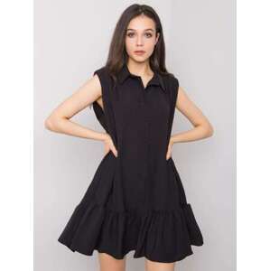 Fashionhunters Černé šaty s volánem Odelia RUE PARIS velikost: M
