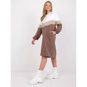 Fashionhunters Bílohnědé mikinové šaty s kapucí Irem RUE PARIS Velikost: S/M