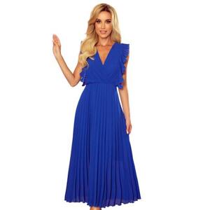 Numoco Plisované šaty s volánky a výstřihem EMILY - modré Velikost: XL, Modrá