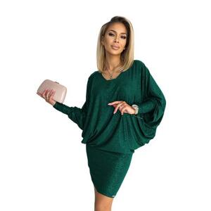 Numoco Šaty s netopýřími rukávy - zelené se třpytkami Velikost: S/M, Zelená