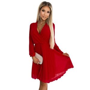 Numoco Plisované šaty s dlouhými rukávy a výstřihem ISABELLE - červené Velikost: XS, Červená