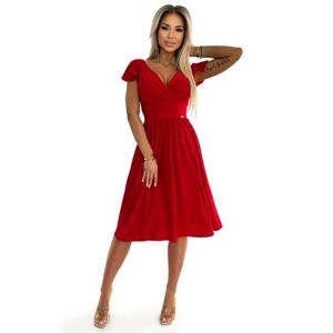 Numoco Šaty s výstřihem a krátkými rukávy MATILDE - červené se třpytkami Velikost: XL, Červená
